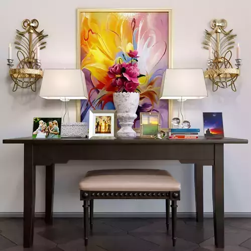 Set 15 table with flowers and lamp