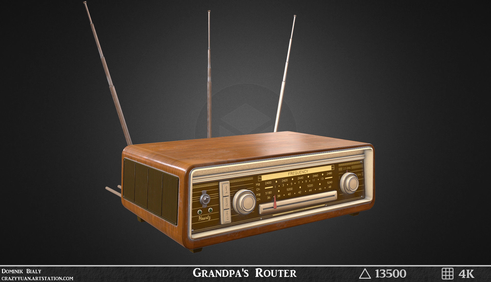 Vintage Wifi Router game-ready asset Free low-poly 3D model_1