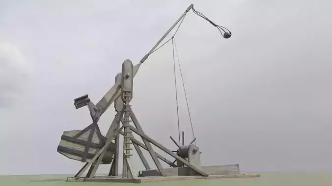Low Poly PBR Trebuchet wooden crane Low-poly 3D model
