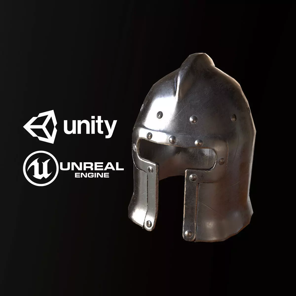 Medieval Steel Helmet - PBR Game Ready Low-poly 3D model_0