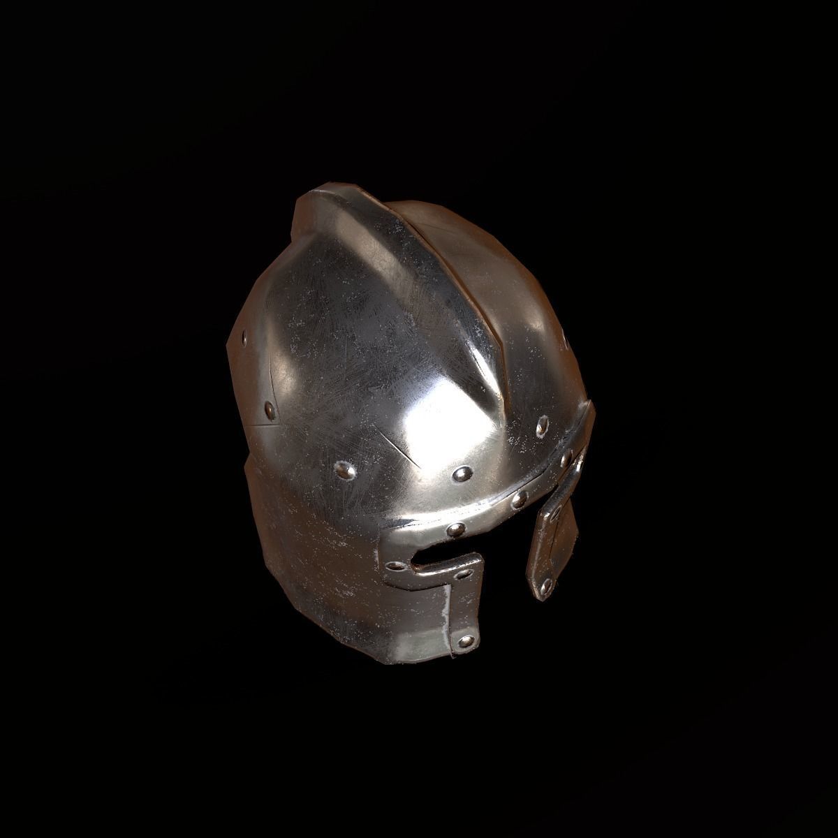 Medieval Steel Helmet - PBR Game Ready Low-poly 3D model_3