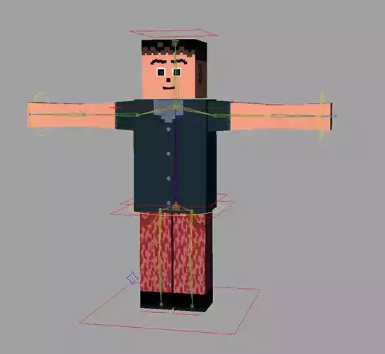   Mine craft style low poly rigged character for games 