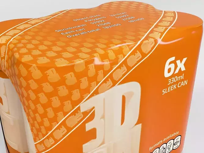 6 Pack 330ml Sleek shrinkwrapped beverage cans 3D model 7