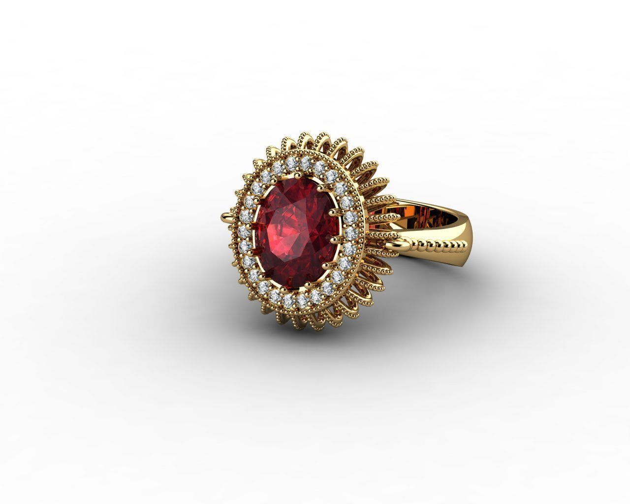 Oval Ruby and Diamond Halo Ring 3D print model_2