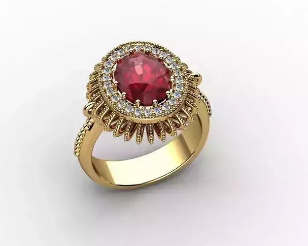 Oval Ruby and Diamond Halo Ring