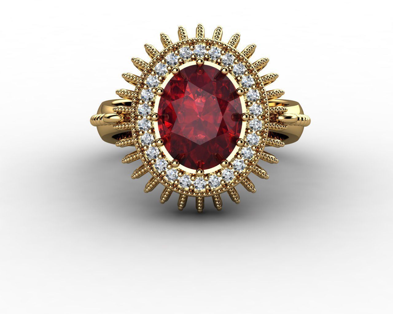 Oval Ruby and Diamond Halo Ring 3D print model_3