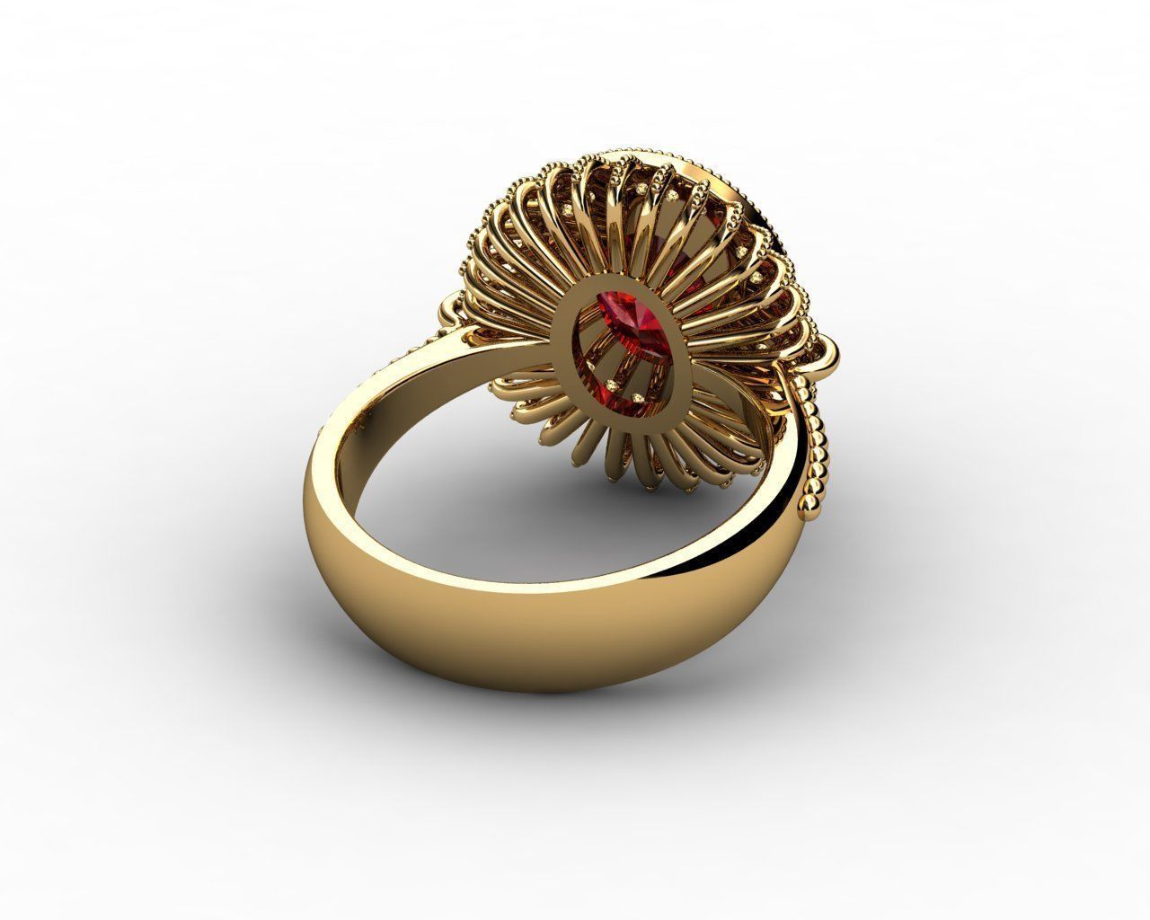 Oval Ruby and Diamond Halo Ring 3D print model_5