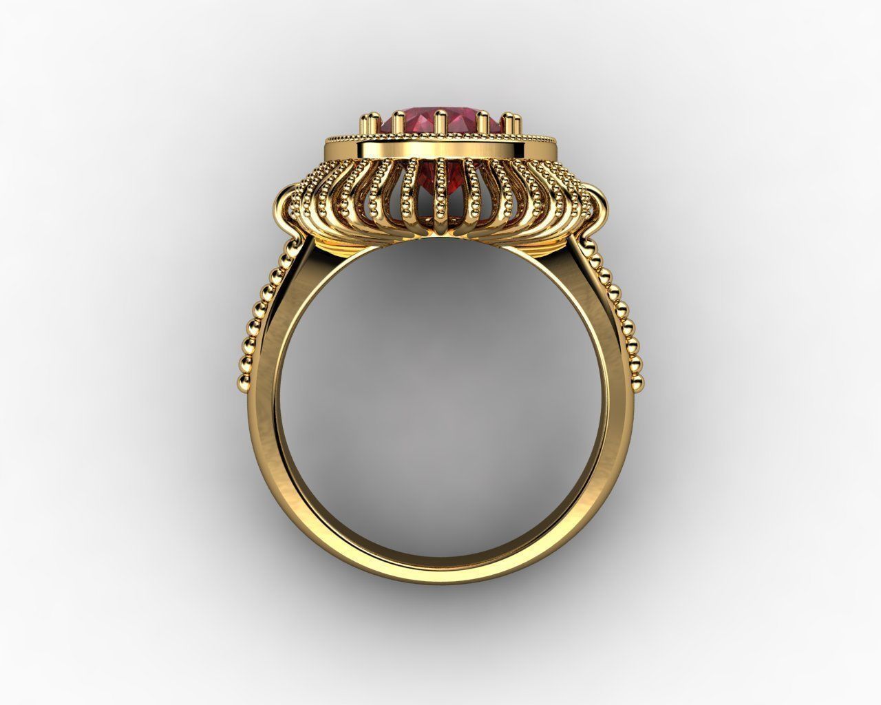Oval Ruby and Diamond Halo Ring 3D print model_4