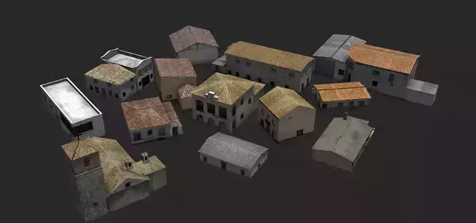 Town Photo based 20 Houses European Low-poly 3D model