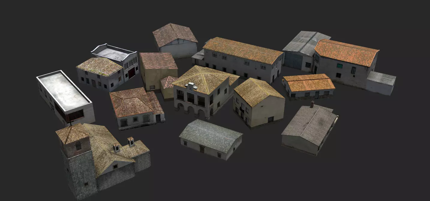 Town Photo based 20 Houses European Low-poly 3D model_0