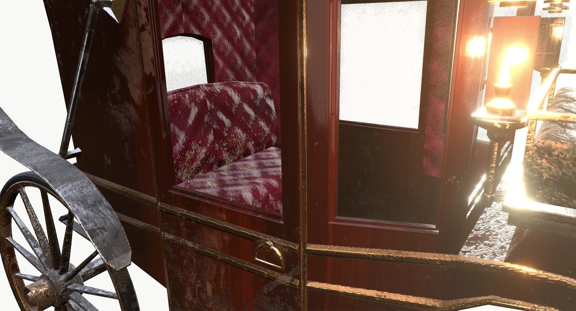 Old wooden carriage Low-poly 3D model_5