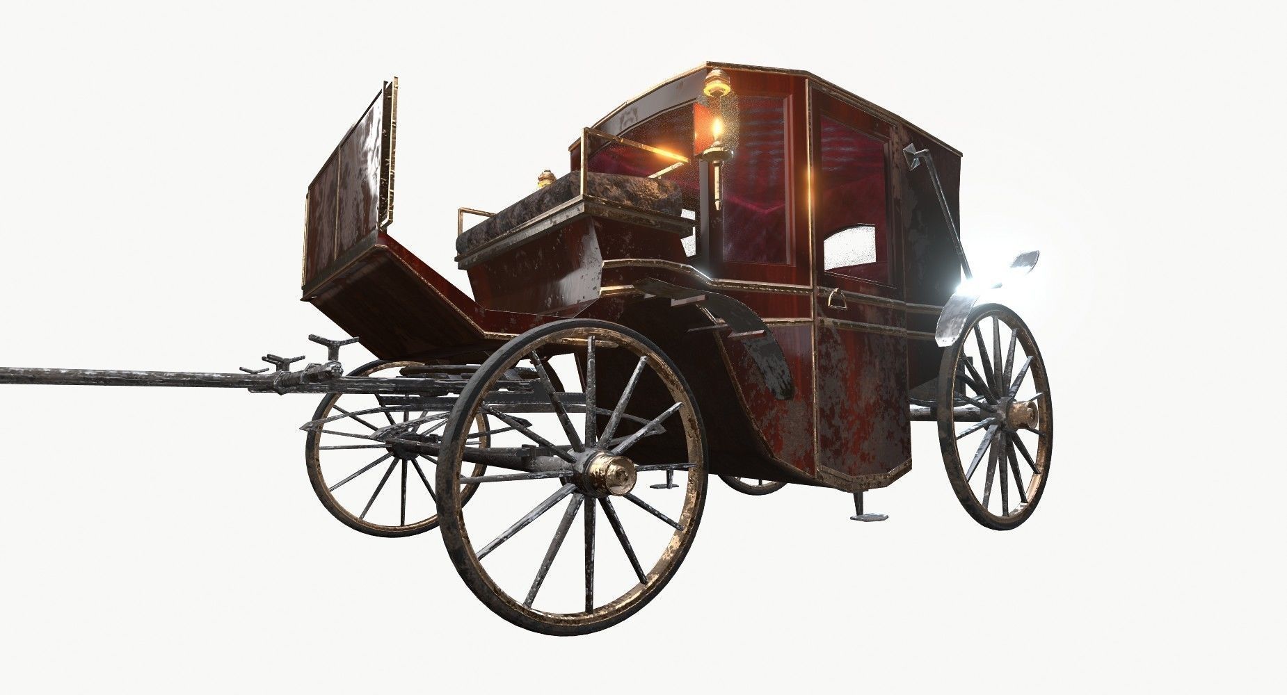 Old wooden carriage Low-poly 3D model_22