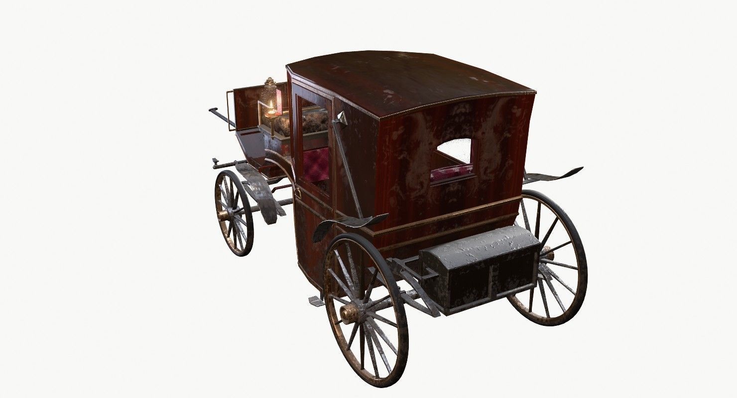 Old wooden carriage Low-poly 3D model_8