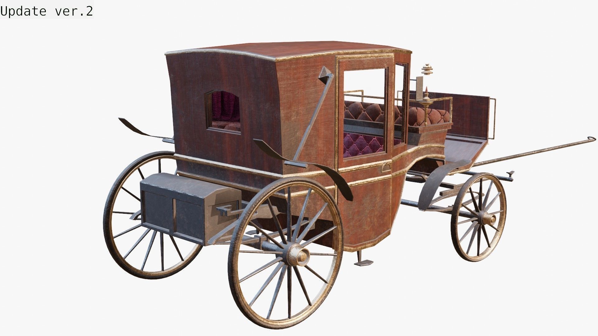 Old wooden carriage Low-poly 3D model_25