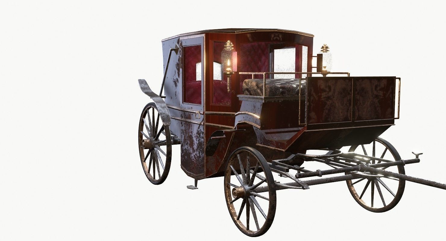 Old wooden carriage Low-poly 3D model_10