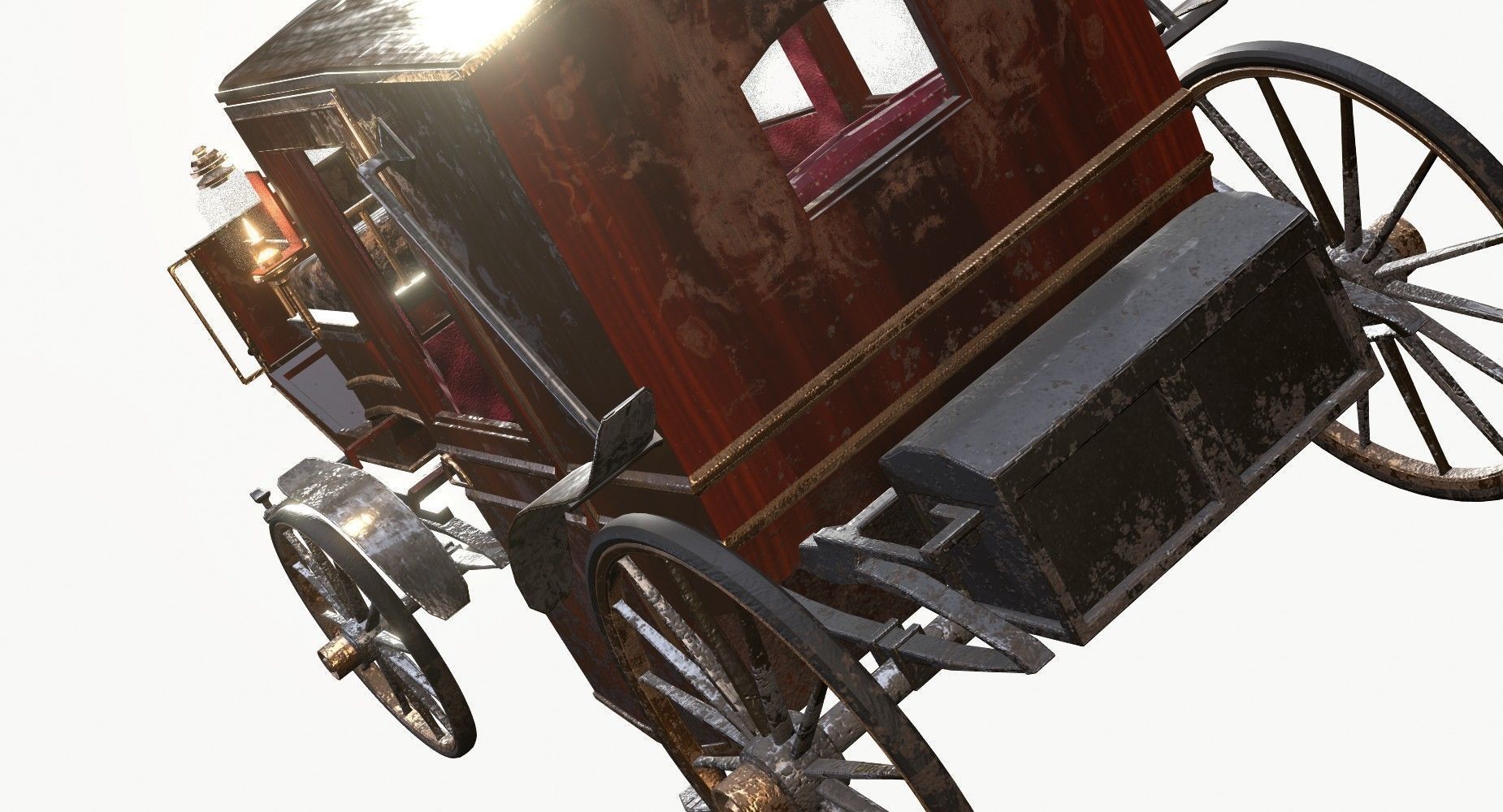 Old wooden carriage Low-poly 3D model_4