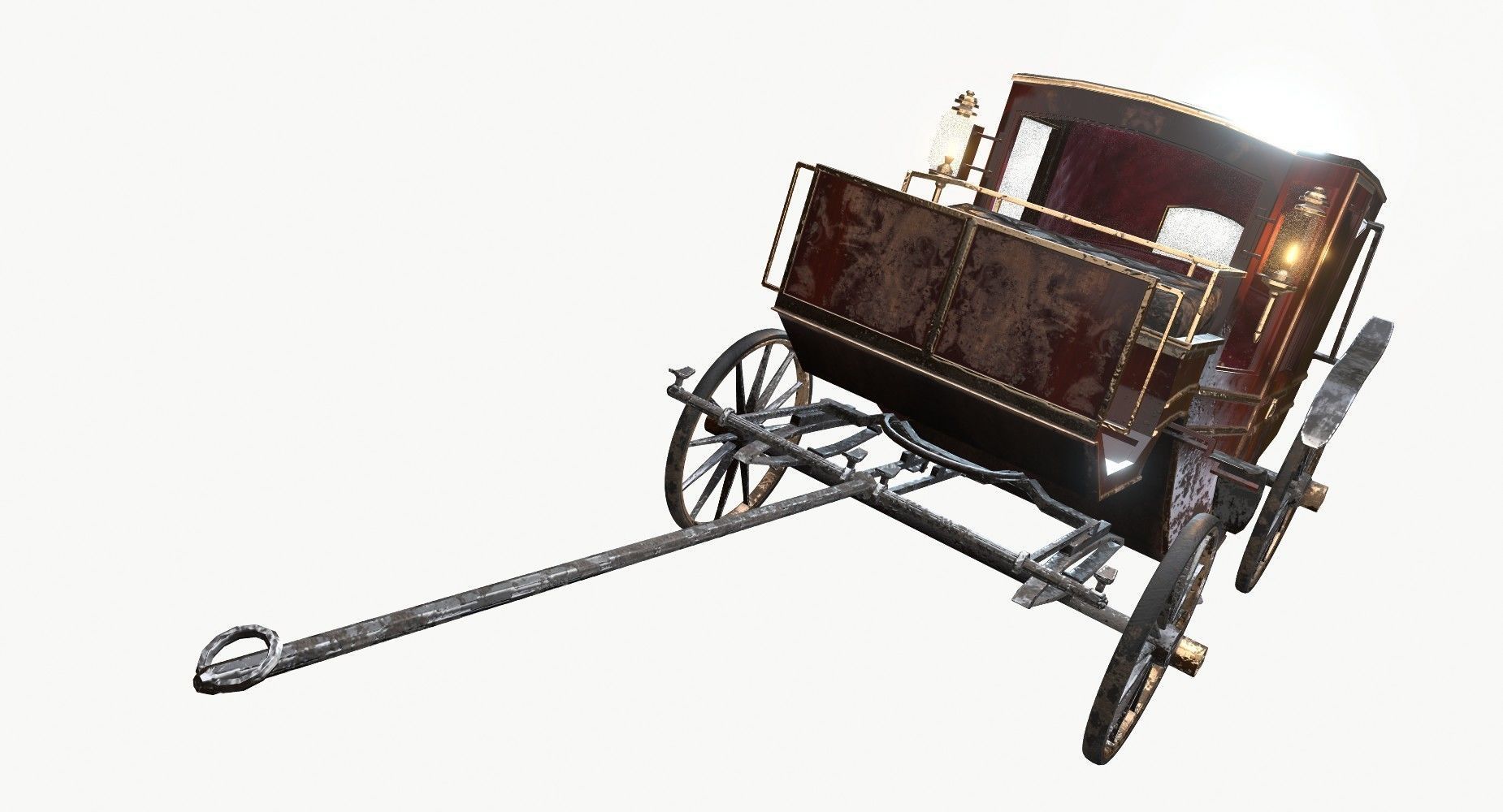 Old wooden carriage Low-poly 3D model_21