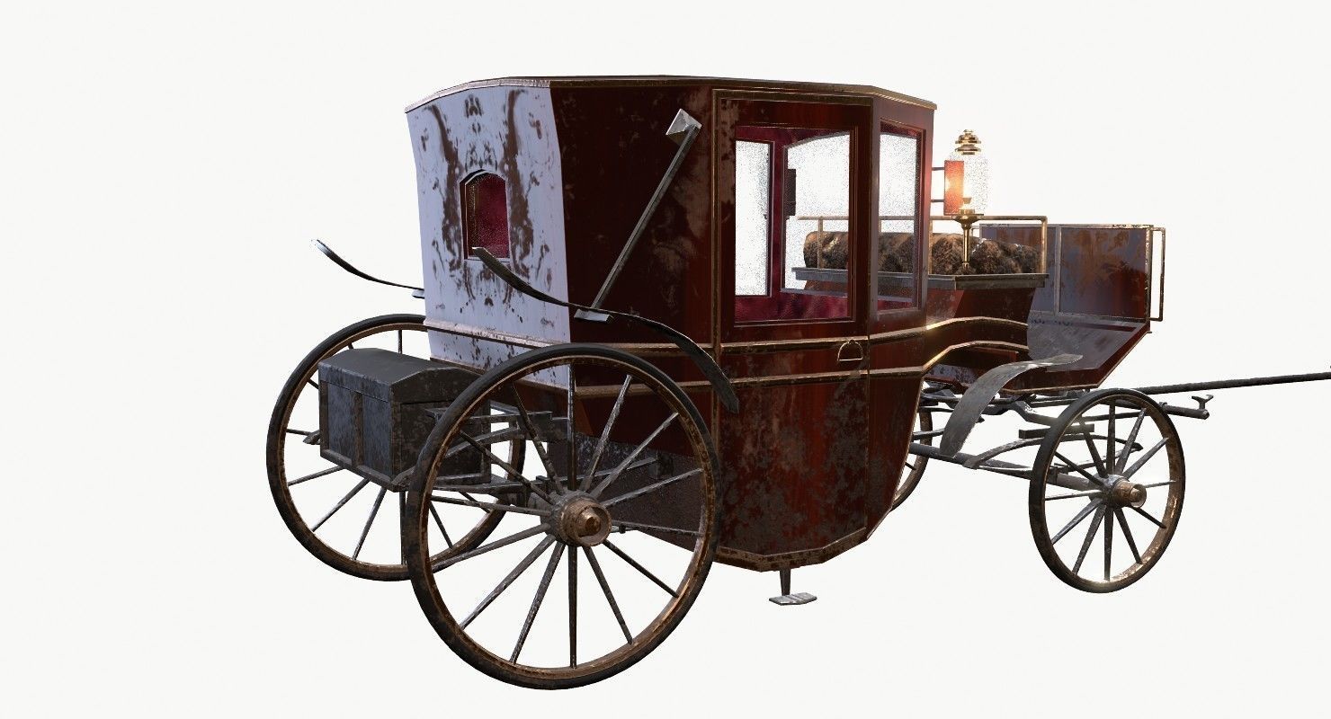 Old wooden carriage Low-poly 3D model_11