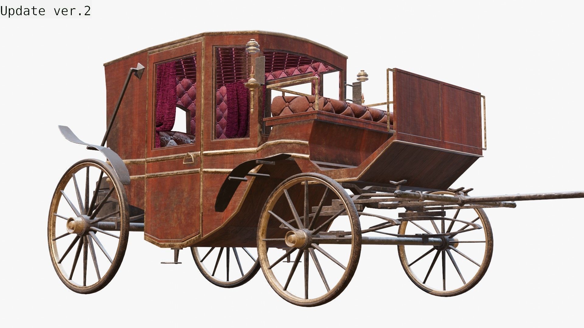 Old wooden carriage Low-poly 3D model_24