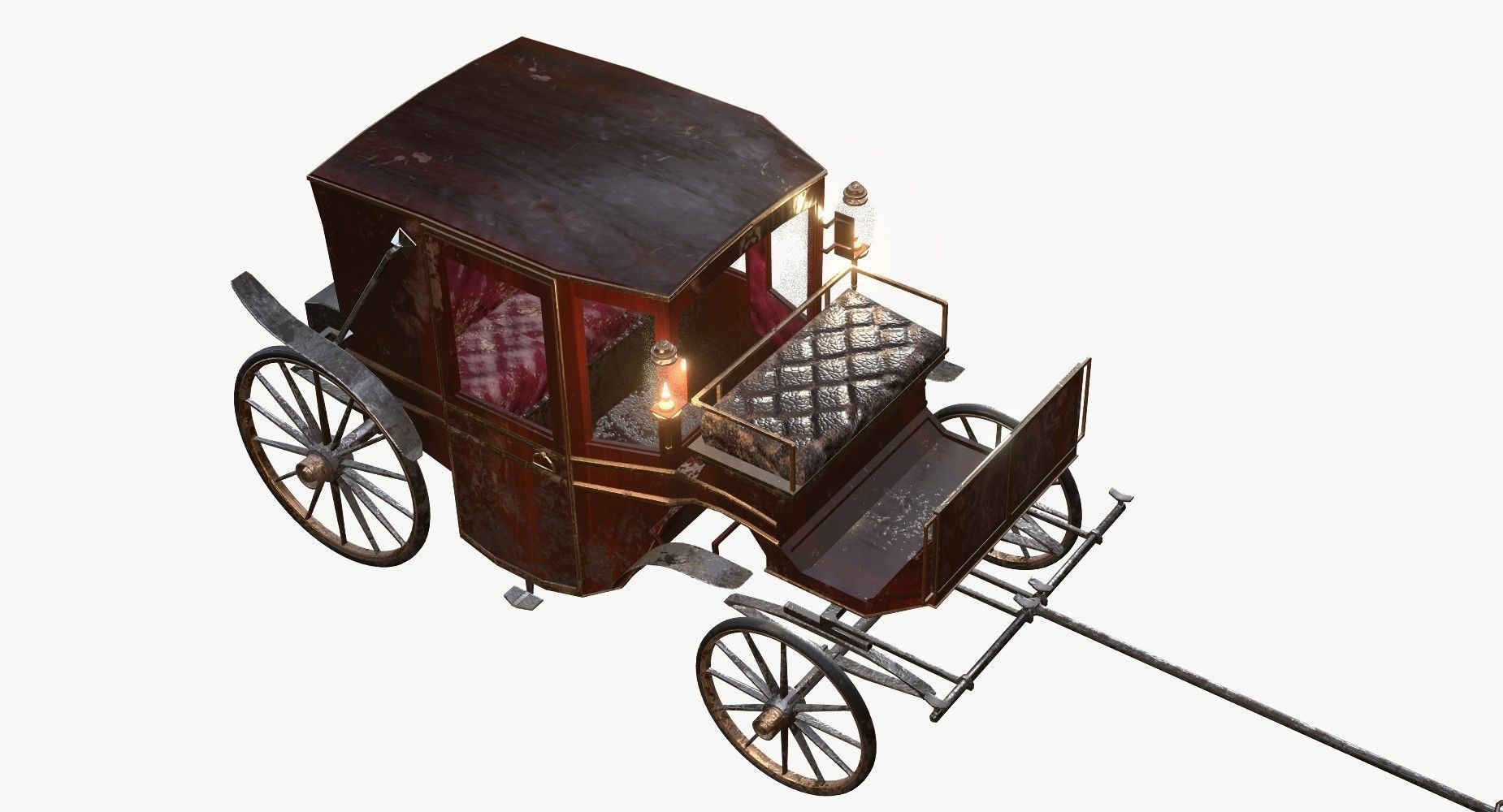 Old wooden carriage Low-poly 3D model_3