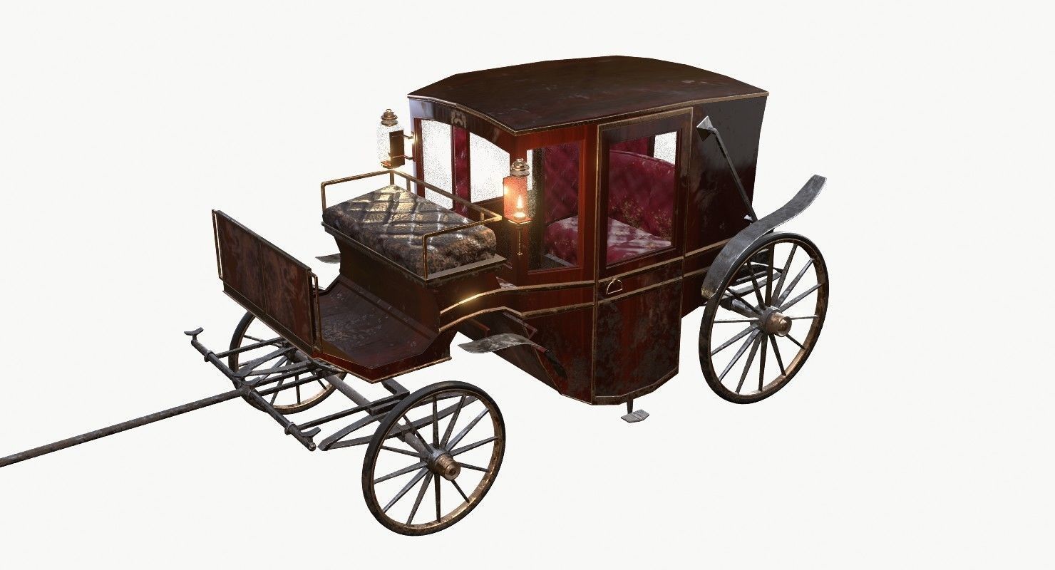 Old wooden carriage Low-poly 3D model_9
