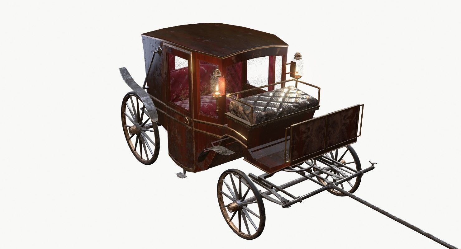 Old wooden carriage Low-poly 3D model_6