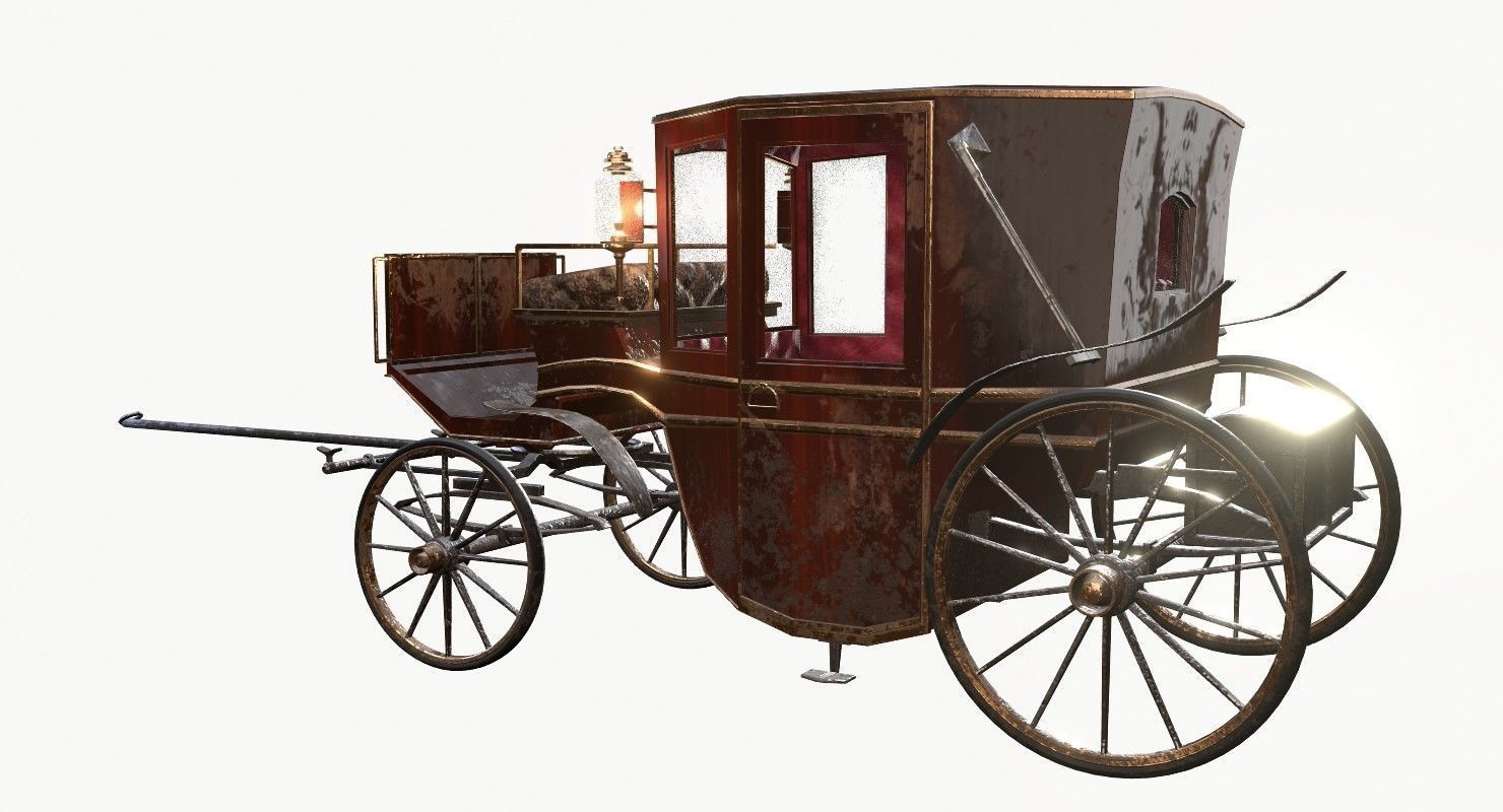 Old wooden carriage Low-poly 3D model_12