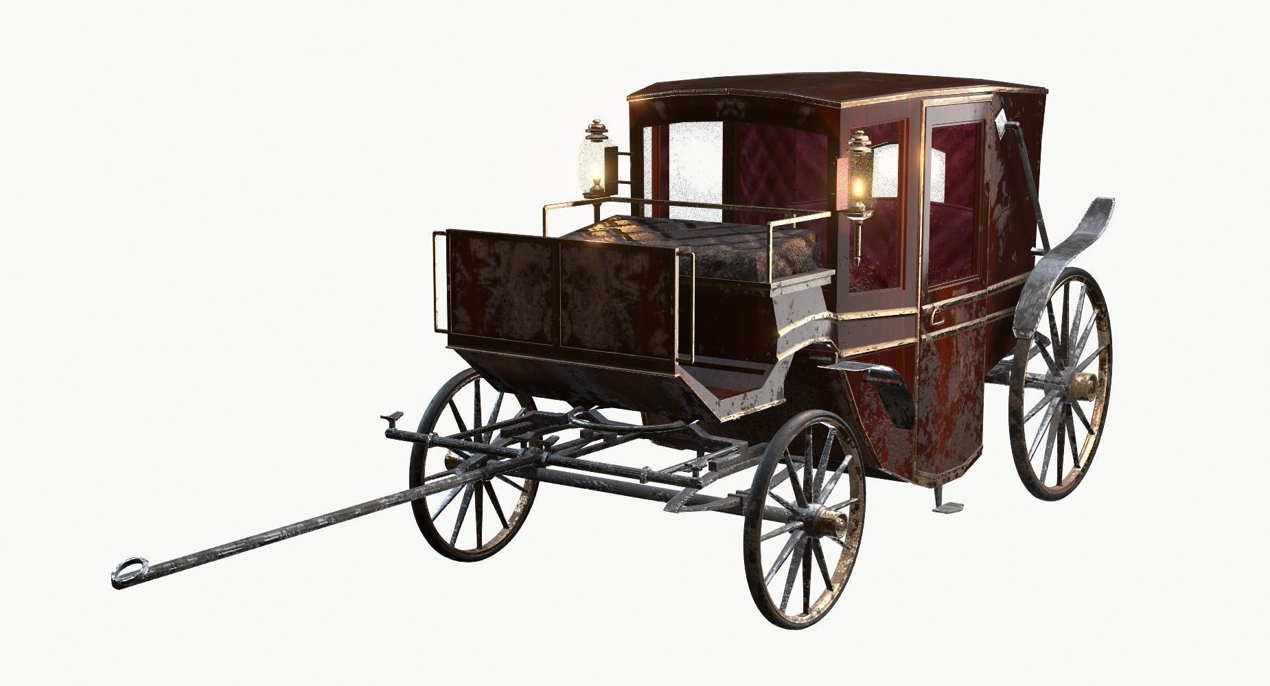 Old wooden carriage Low-poly 3D model_17