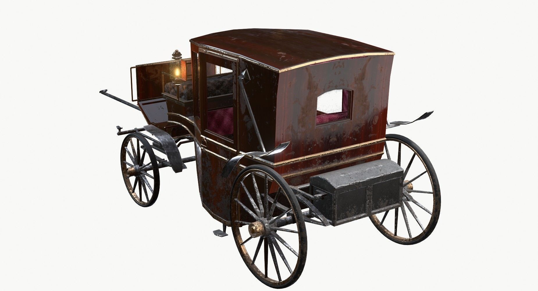 Old wooden carriage Low-poly 3D model_18