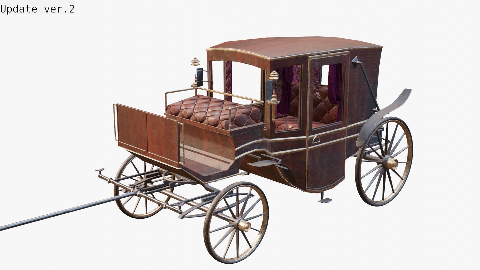 Old wooden carriage Low-poly 3D model_26