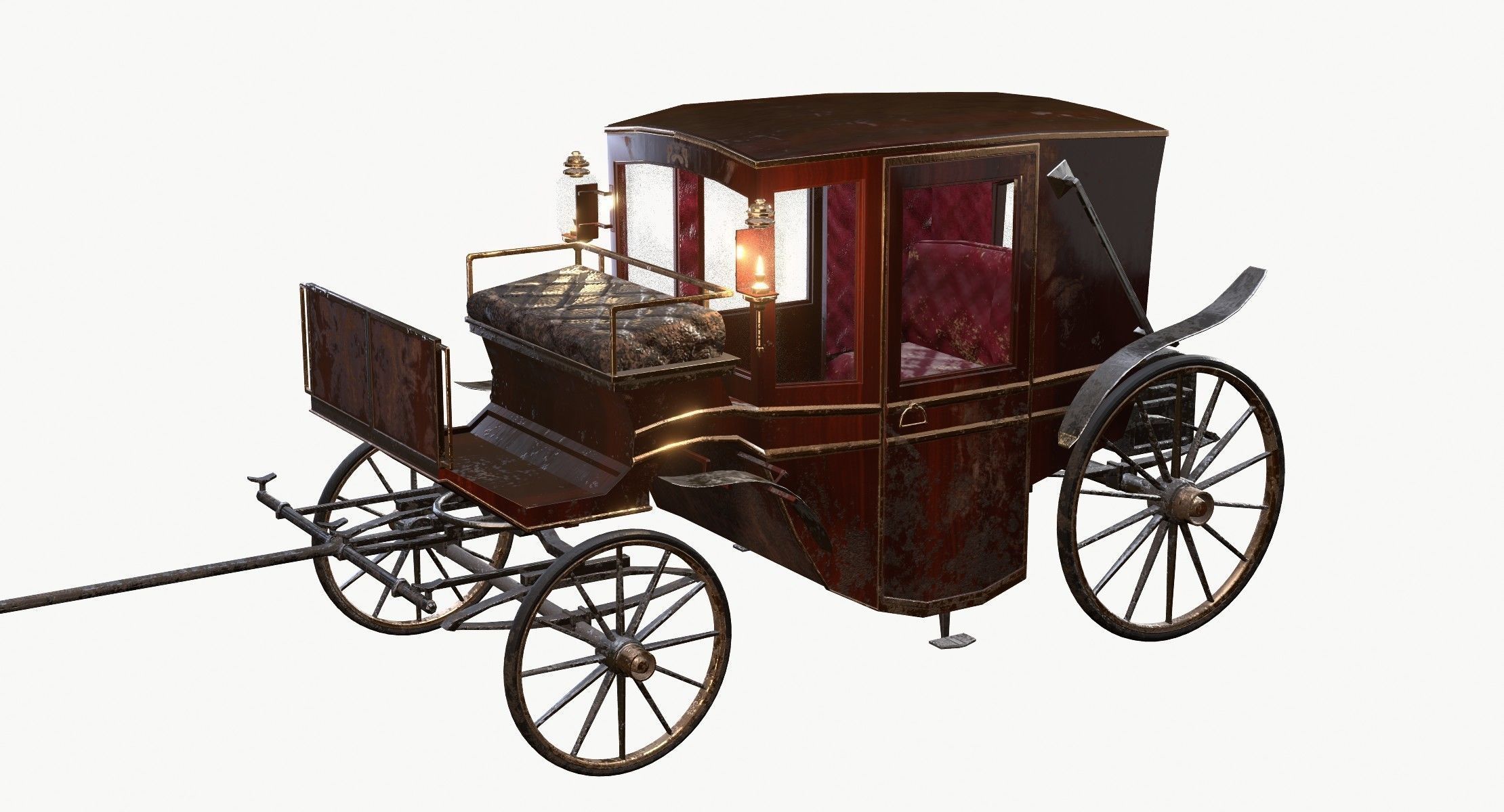 Old wooden carriage Low-poly 3D model_20