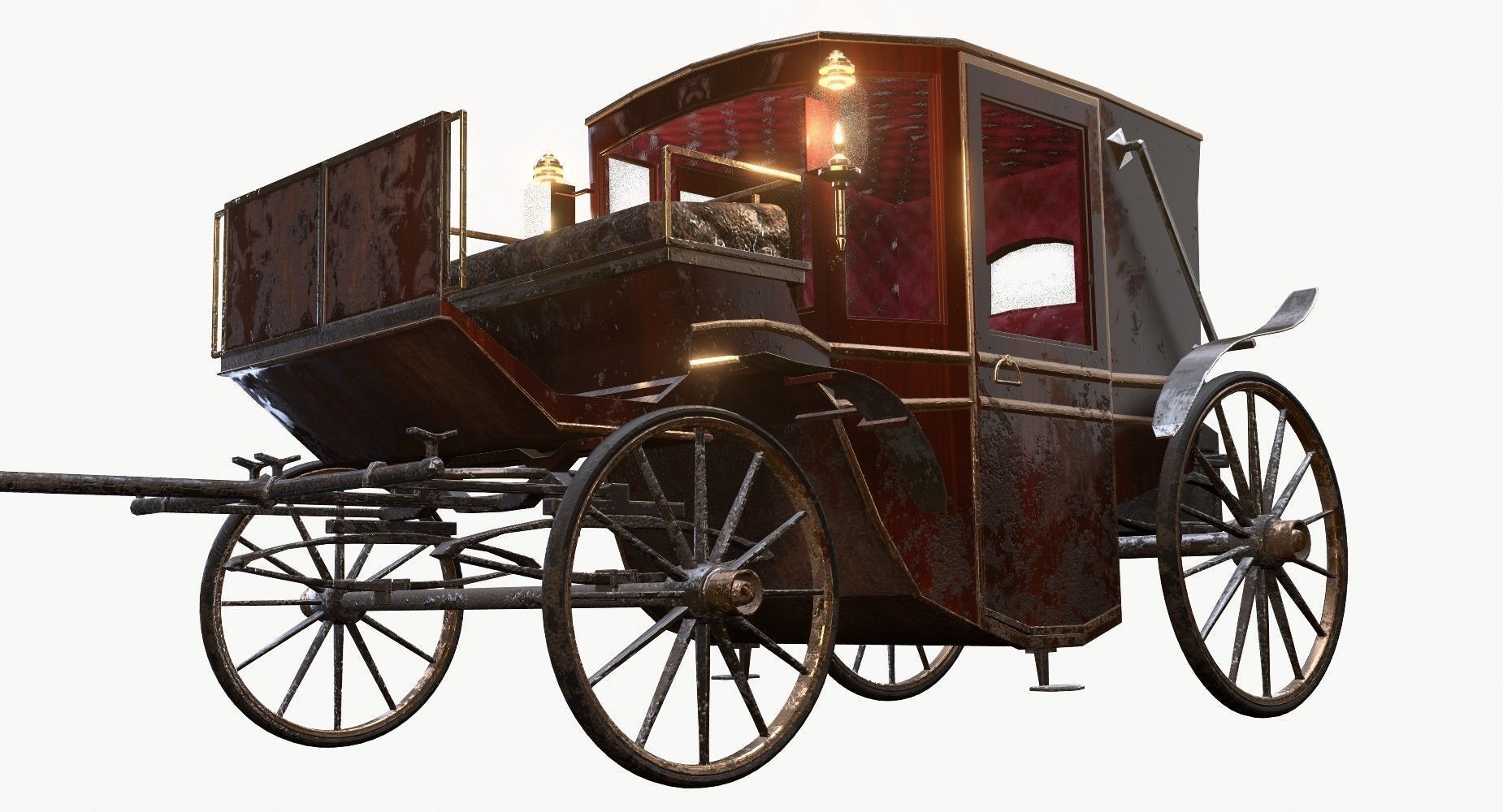 Old wooden carriage Low-poly 3D model_2