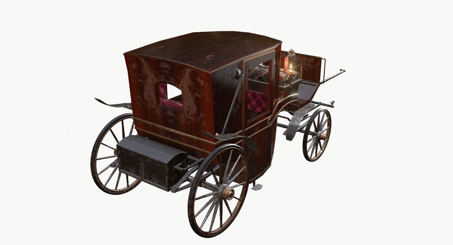 Old wooden carriage Low-poly 3D model_7