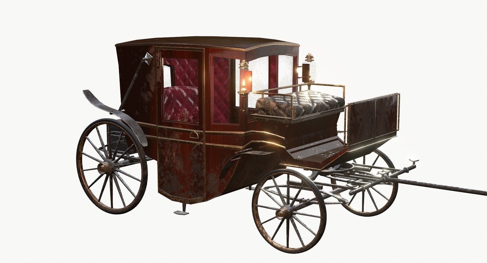 Old wooden carriage Low-poly 3D model_1