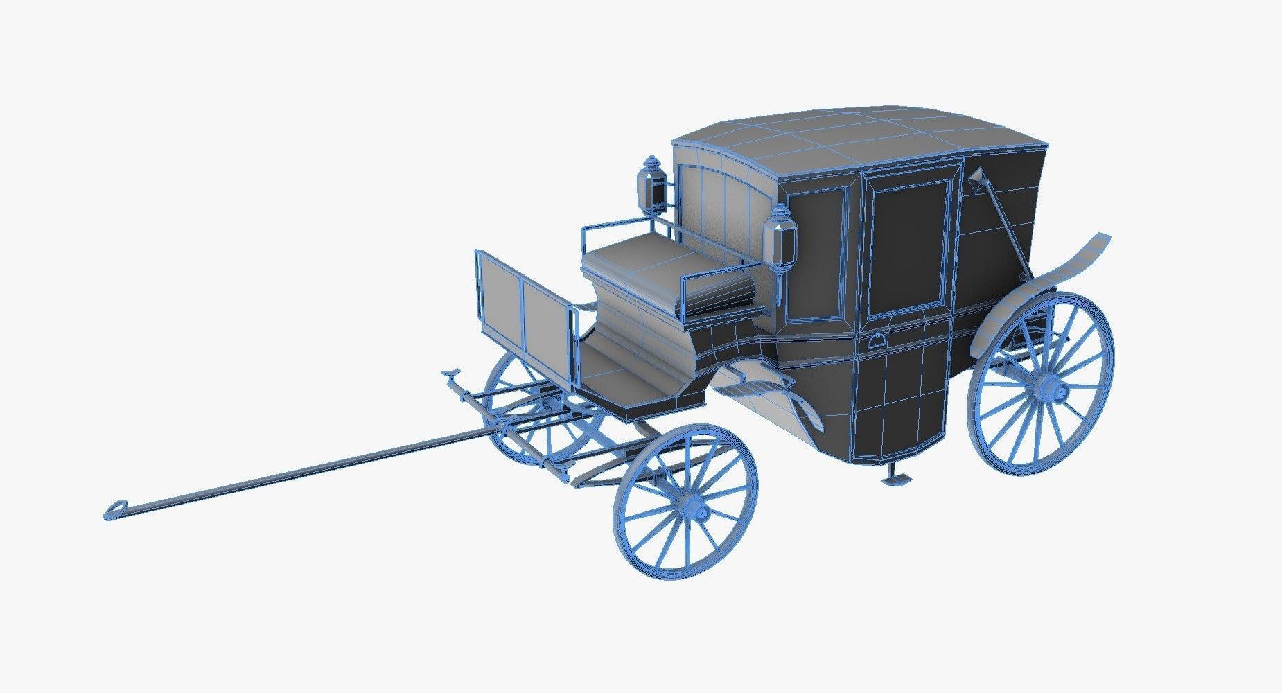 Old wooden carriage Low-poly 3D model_13