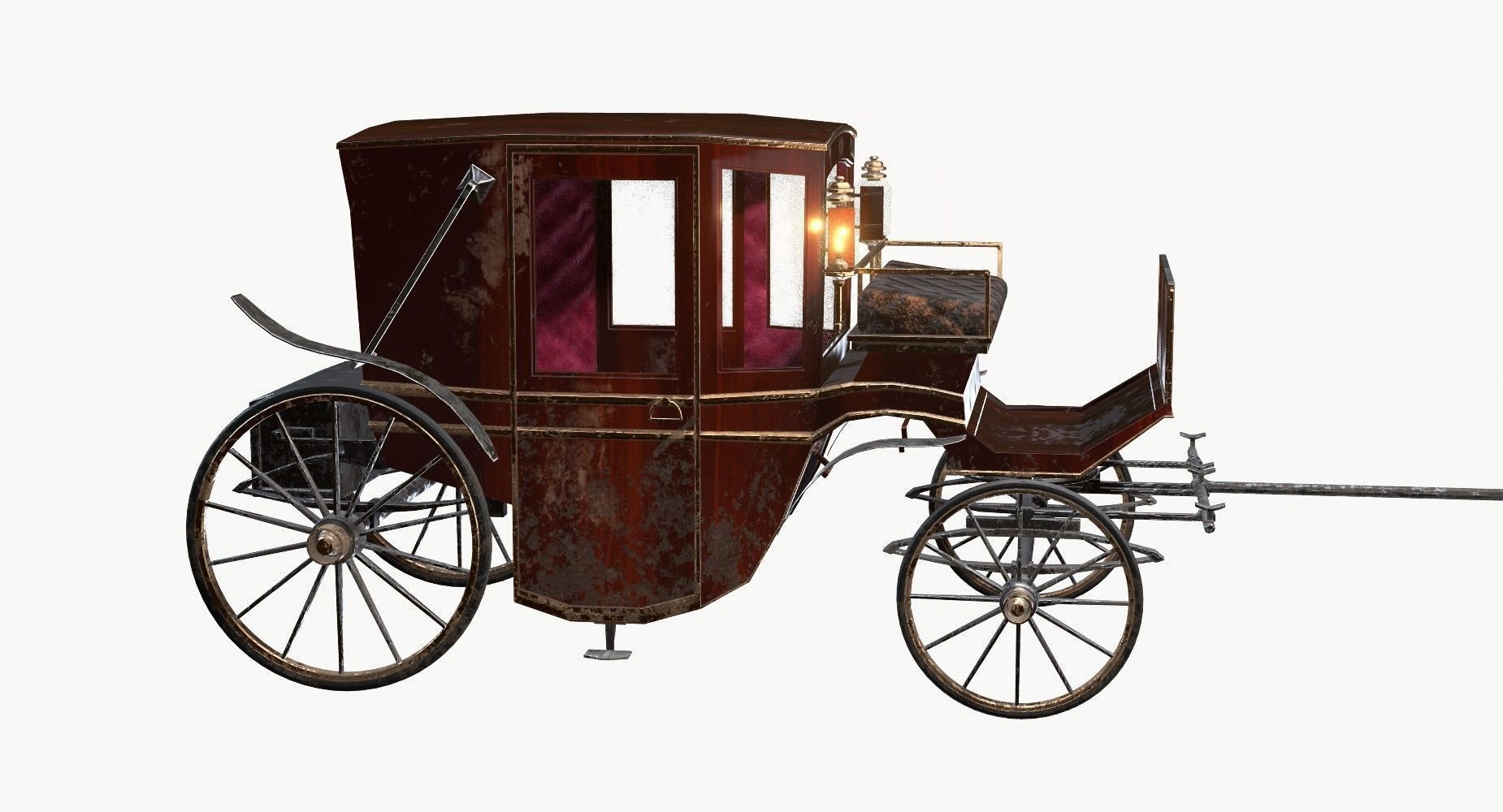 Old wooden carriage Low-poly 3D model_15