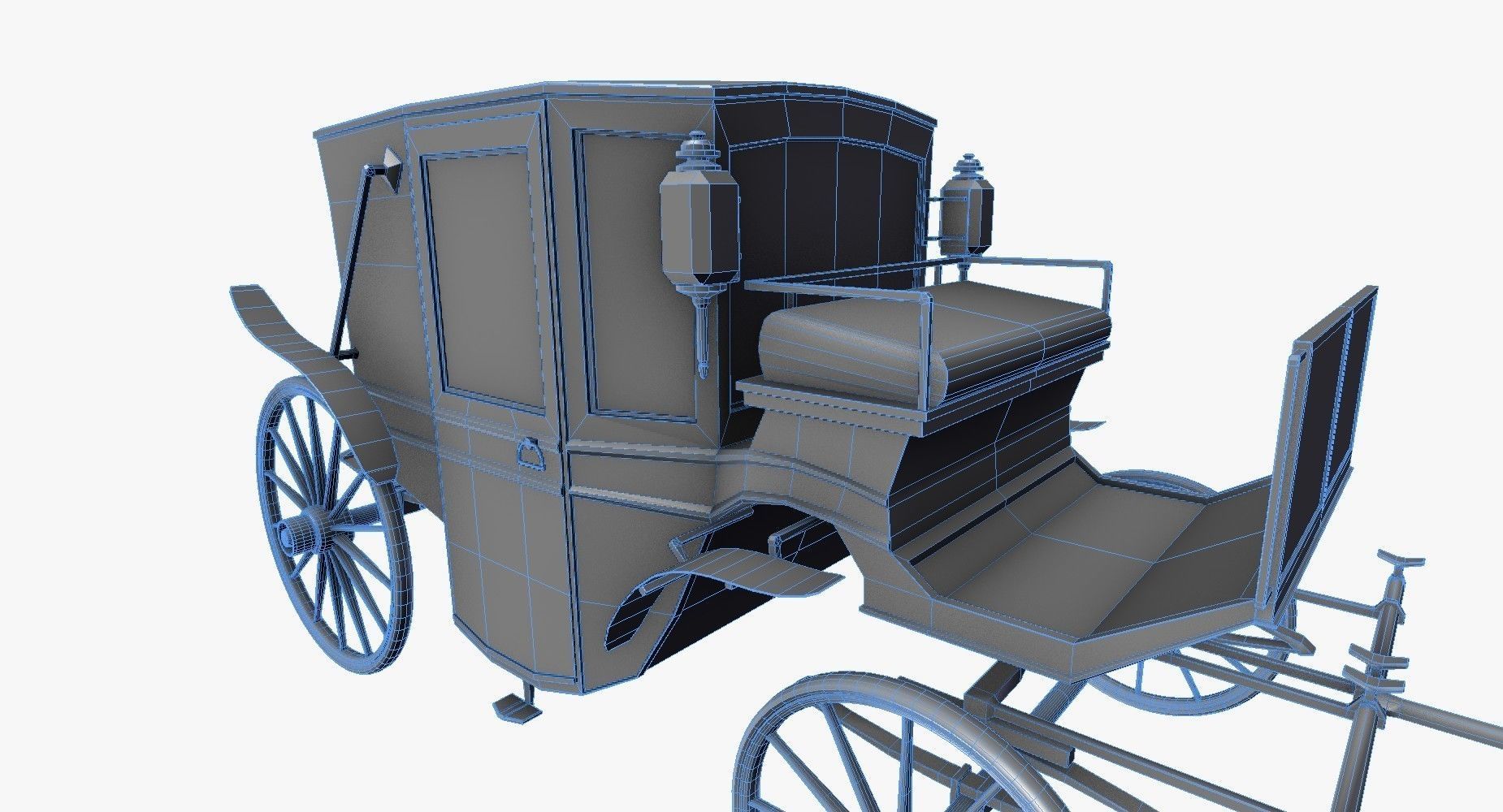 Old wooden carriage Low-poly 3D model_14