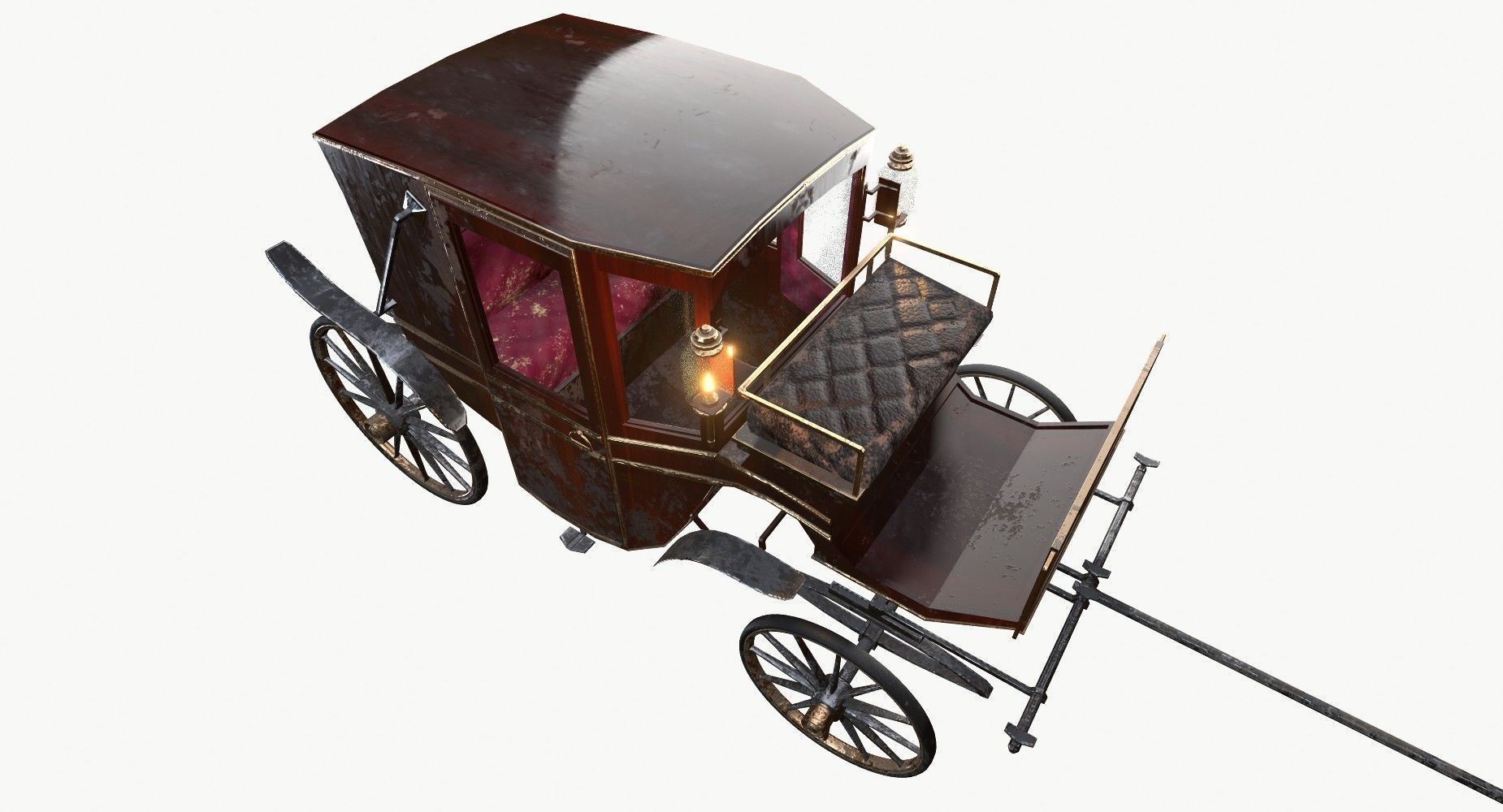 Old wooden carriage Low-poly 3D model_16