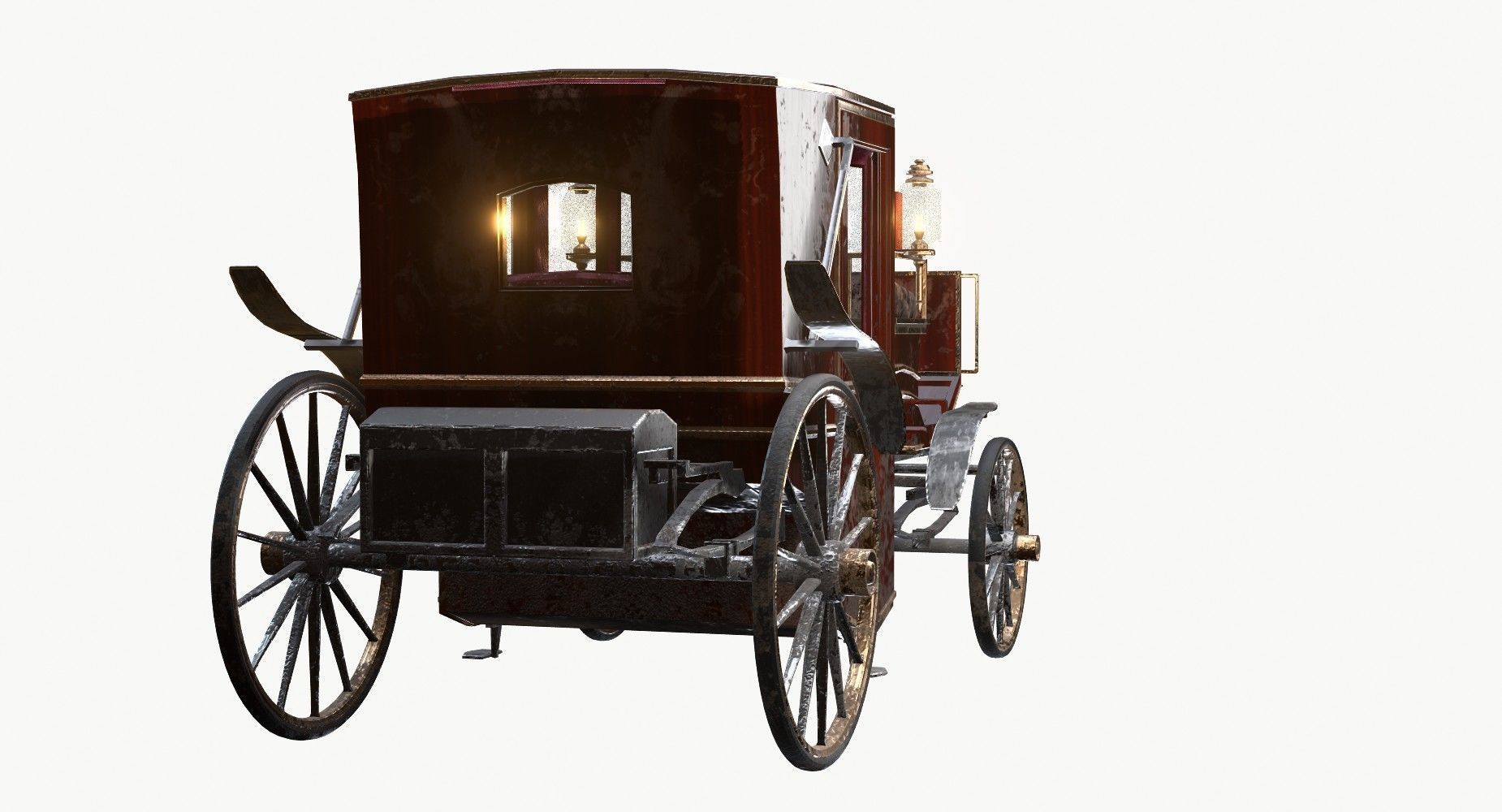 Old wooden carriage Low-poly 3D model_19