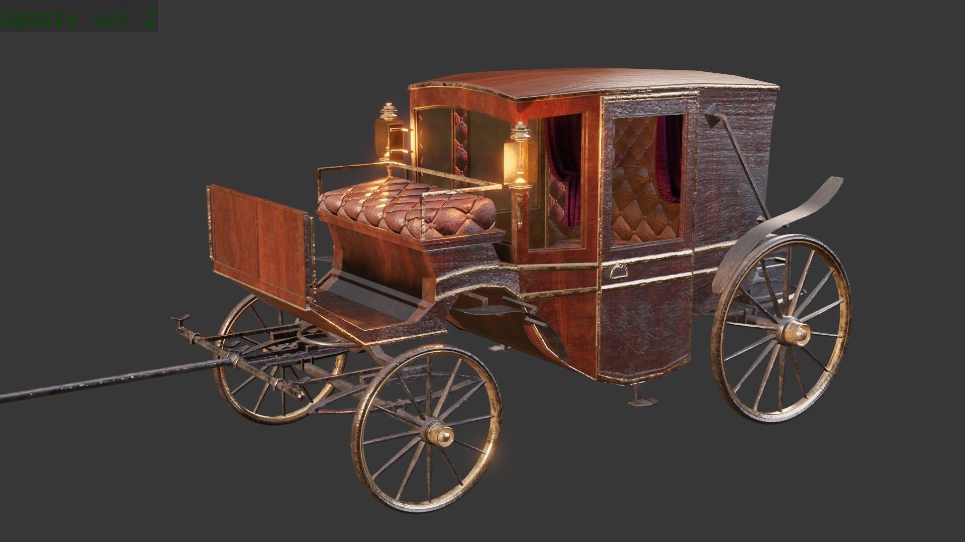 Old wooden carriage Low-poly 3D model_23