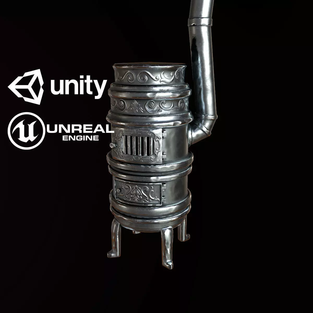 Wood Burning Stove - PBR Game Ready Low-poly 3D model