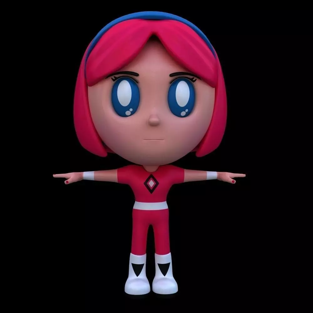 Little super hero girl cartoon style model 3D model_0