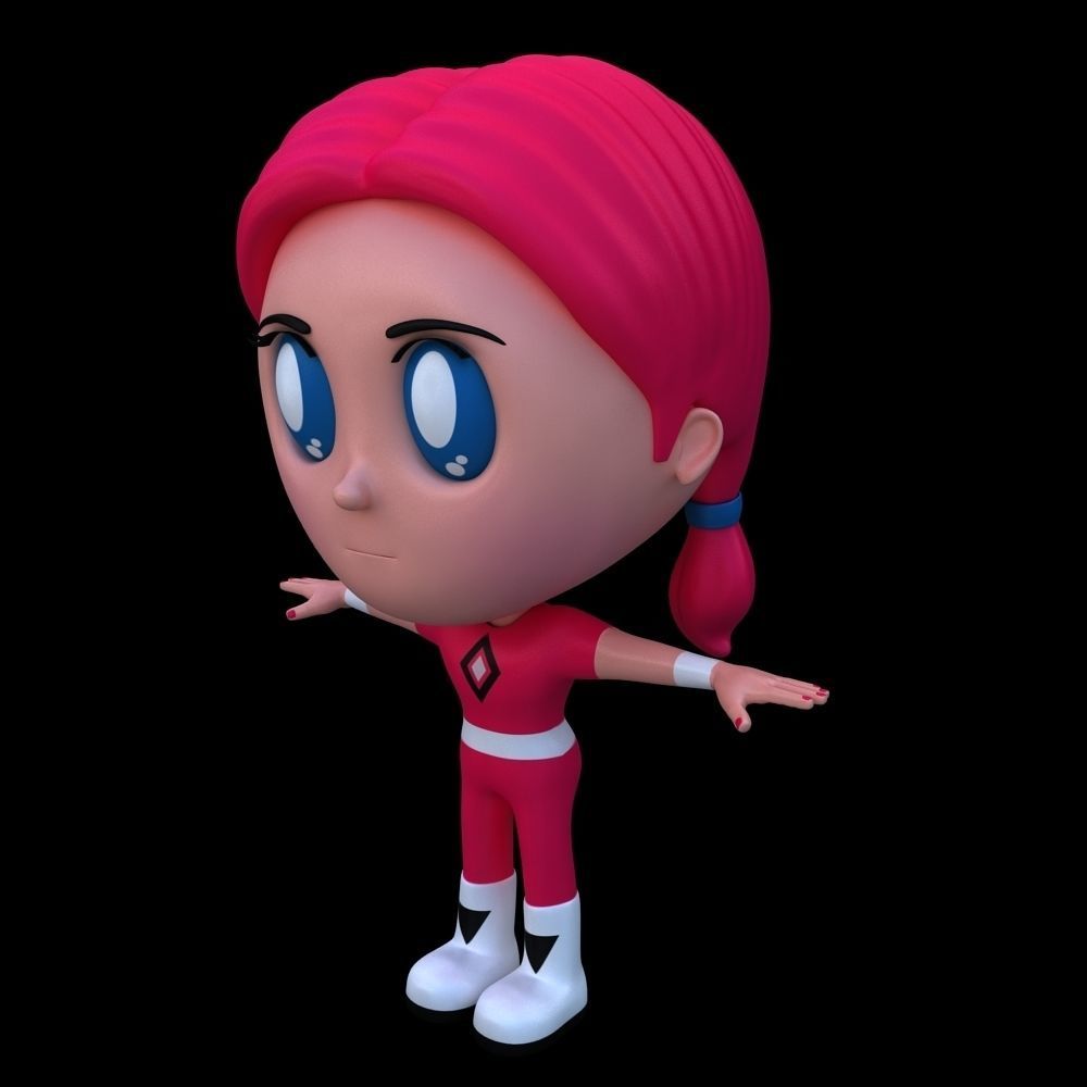 Little super hero girl cartoon style model 3D model_2