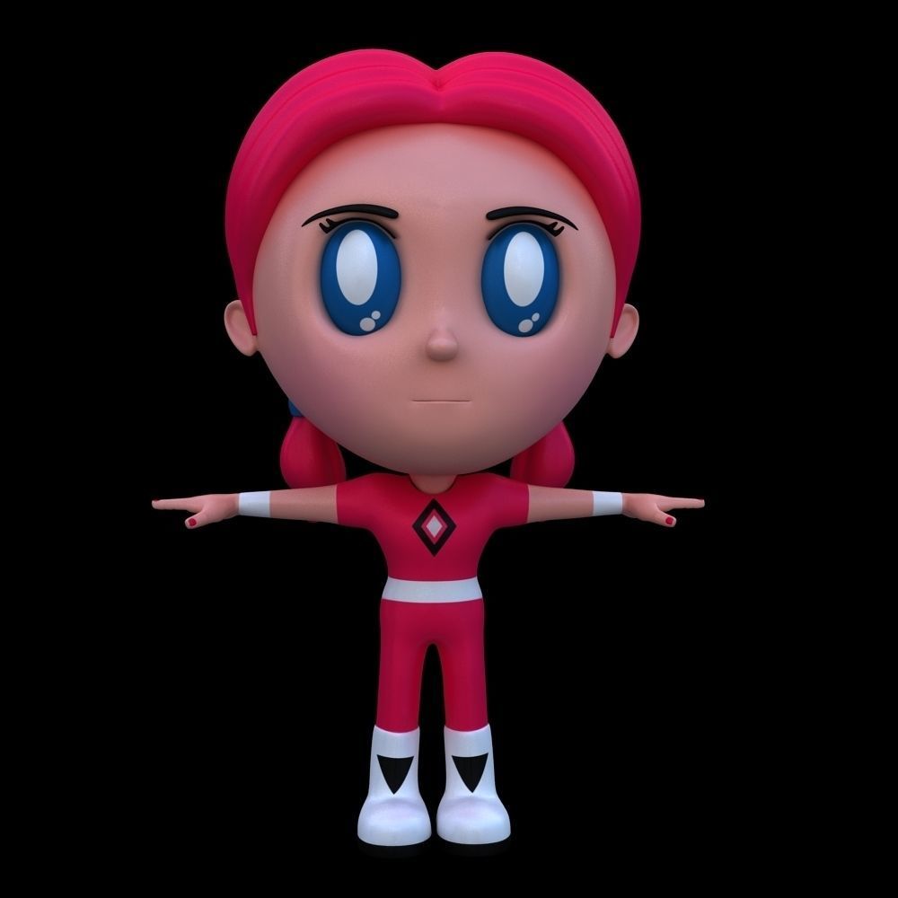 Little super hero girl cartoon style model 3D model_1