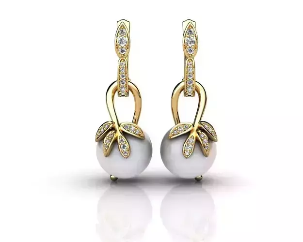 Gold earrings with diamonds and pearls