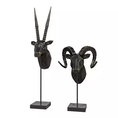 Bronze Rams Carved Sculptures Low-poly 3D model