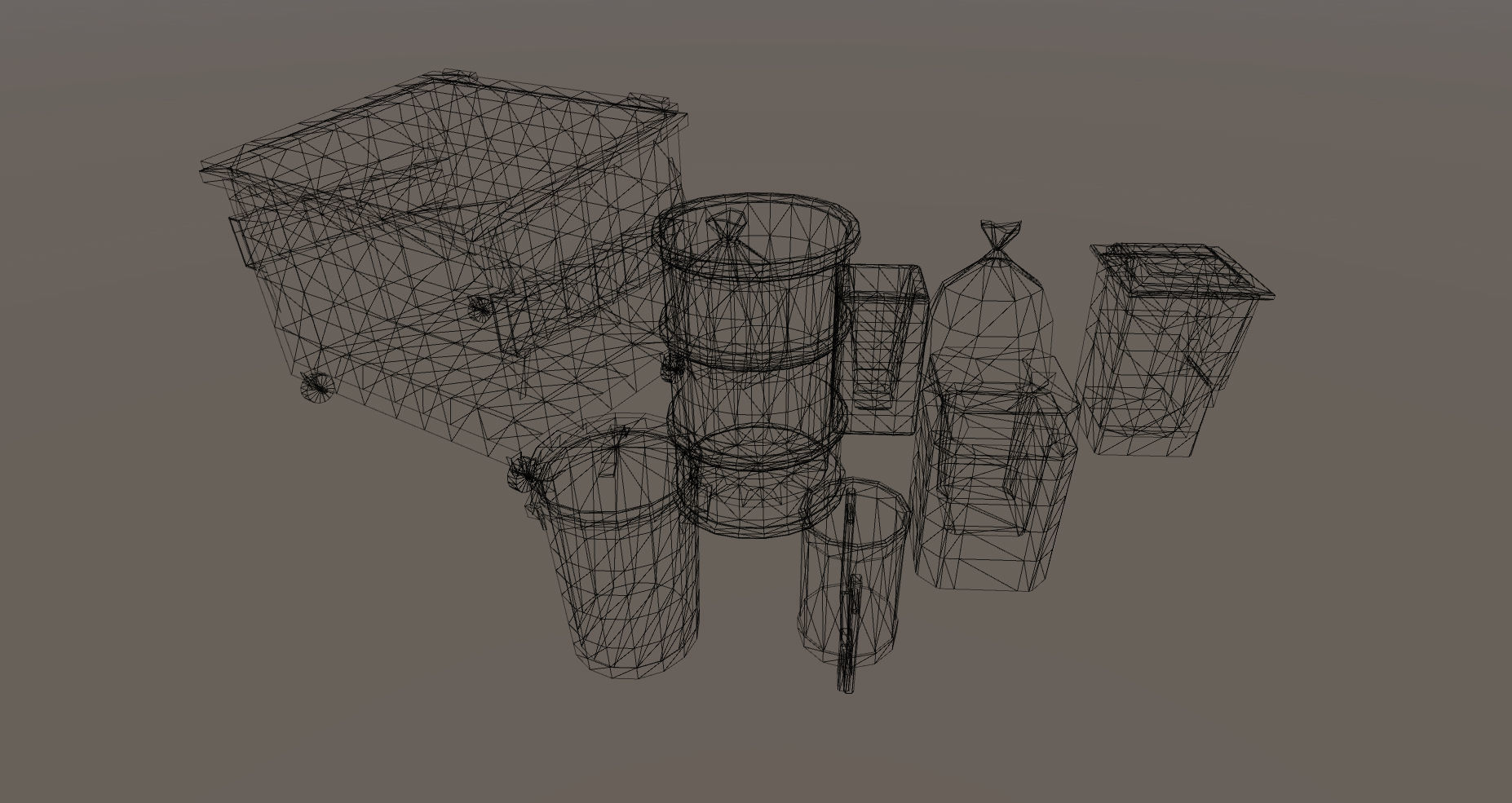 Trashbin set oil cans and barrels Low-poly 3D model_4
