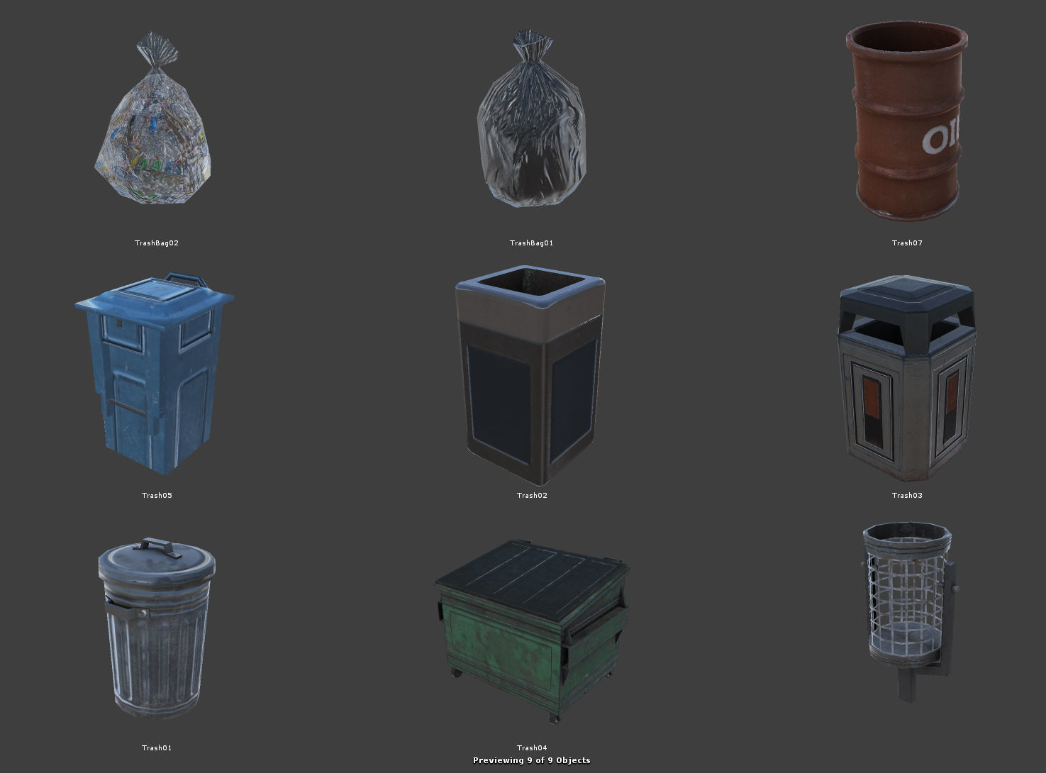 Trashbin set oil cans and barrels Low-poly 3D model_3