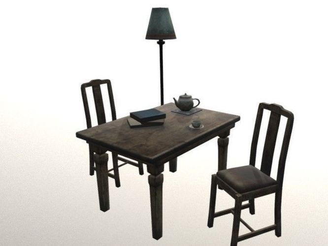 table with two chairs and lamp Low-poly 3D model