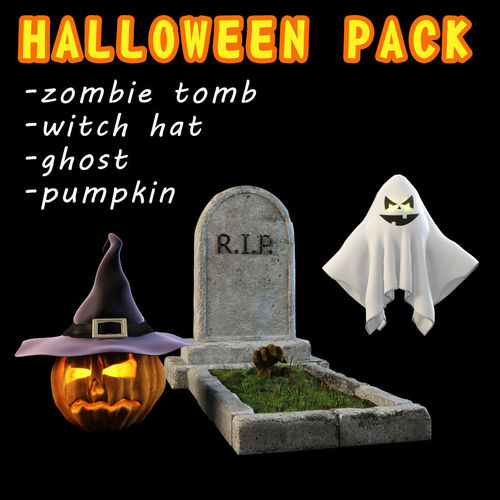 Halloween pack 4 items 3D model